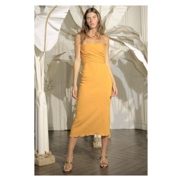 JOHANNA ORTIZ Luna Miel Dress Midi Yellow Sz 6 Strapless Convertible Wrap NWT - Picture 3 of 15